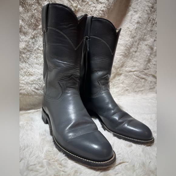 Justin Roper Cowboy Boots 3025 Gray Men 6.5C Made in USA VTG Y2K 87' Stock - Picture 1 of 17